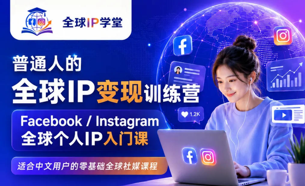 普通人的全球IP变现训练营，Facebook/Instagram全球个人IP入门课，零基础全球社媒课程-创学资源站