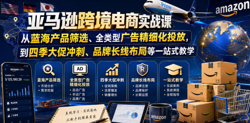 亚马逊跨境电商实战课，从蓝海产品筛选、全类型广告精细化投放，到四季大促冲刺、品牌长线布局等一站式教学(更新7月)-创学资源站