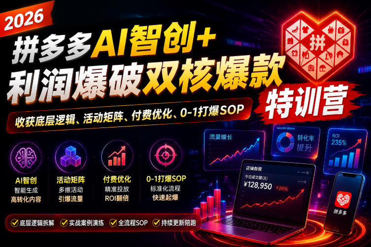 2026拼多多AI智创+利润爆破双核爆款特训营，收获底层逻辑、活动矩阵、付费优化、0-1打爆SOP(更新0727)-创学资源站