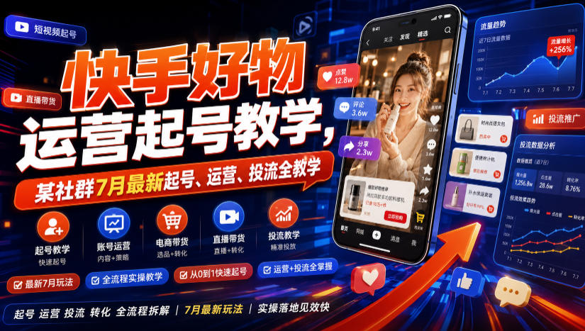 快手好物运营起号教学，某社群7月最新起号、运营、投流全教学-创学资源站