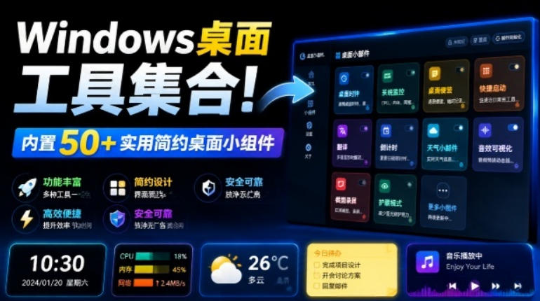 Windows桌面工具集合！内置50+实用简约桌面小组件，含截图、录屏、翻译、天气等，多秘工具箱-创学资源站