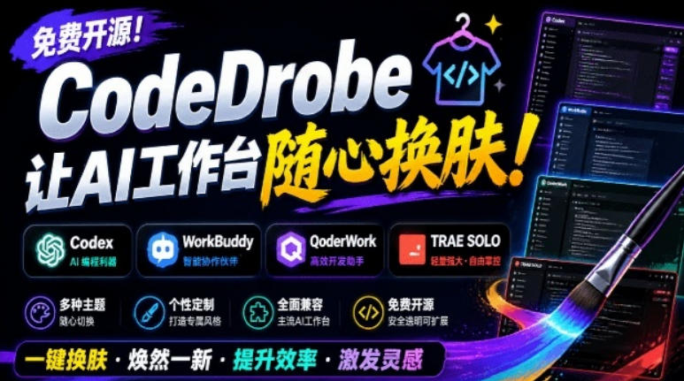 免费开源的CodeDrobe，让AI工作台随心换肤，支持Codex、WorkBuddy等，免费且本地运行！-创学资源站