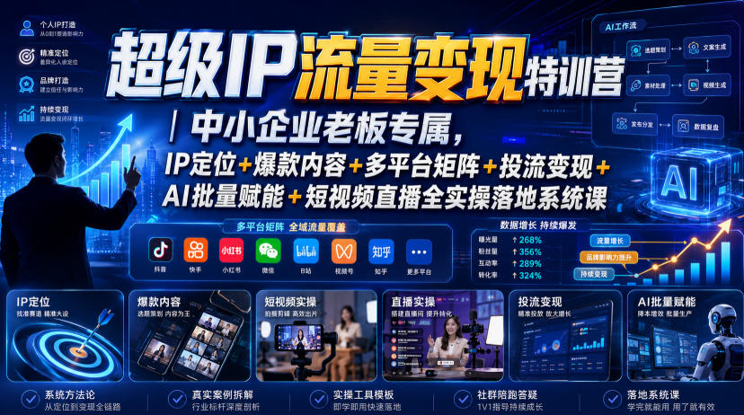 超级IP流量变现特训营｜中小企业老板专属，IP定位+爆款内容+多平台矩阵+投流变现+AI批量赋能+短视频直播全实操落地系统课-创学资源站