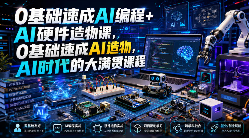 0基础速成AI编程+AI硬件造物课，0基础速成AI造物，AI时代的大满贯课程-创学资源站