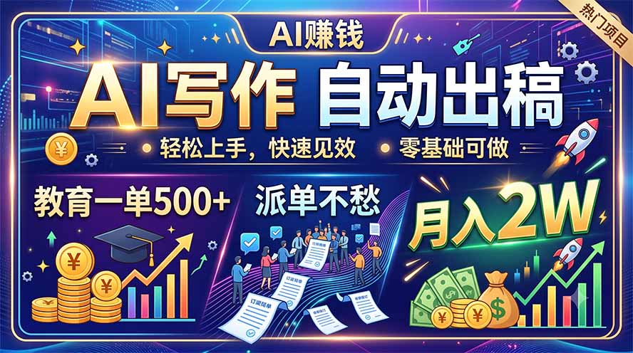 AI写作自动出稿，教育一单500+，派单不愁，月入2W-创学资源站
