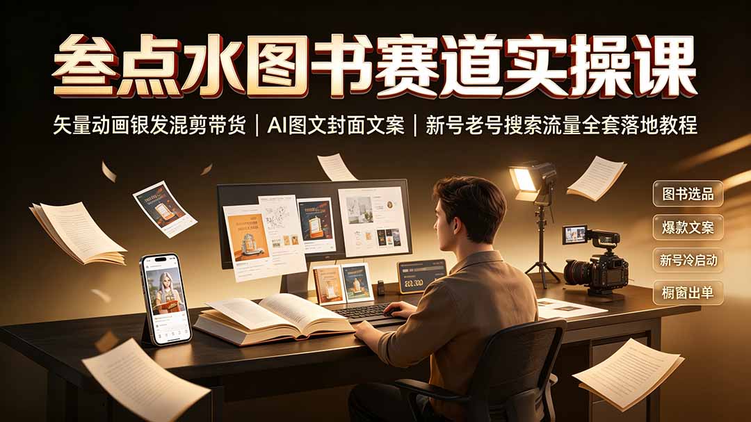 叁点水图书赛道实操课｜矢量动画银发混剪带货，AI图文封面文案，新号老号搜索流量全套落地教程-创学资源站