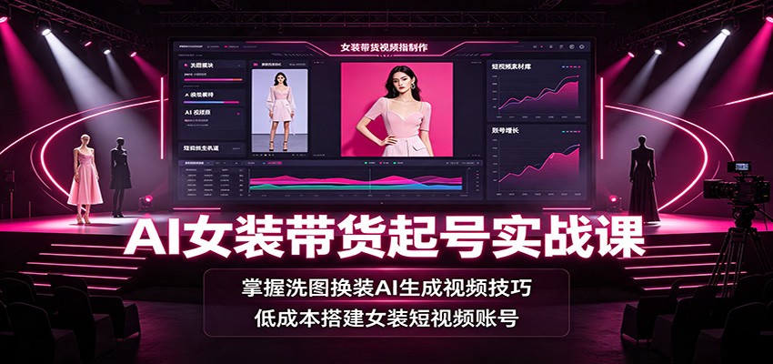 AI女装带货起号实战课:掌握洗图换装AI生成视频技巧,低成本搭建女装短视频账号-创学资源站