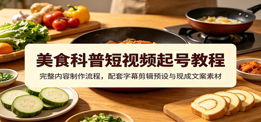 美食科普短视频起号教程:完整内容制作流程,配套字幕剪辑预设与现成文案素材-创学资源站