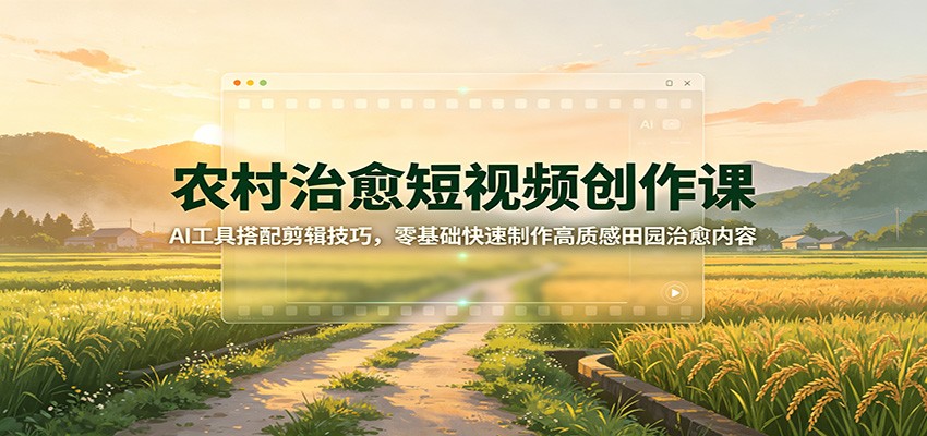 农村治愈短视频创作课：AI工具搭配剪辑技巧，零基础快速制作高质感田园治愈内容-创学资源站