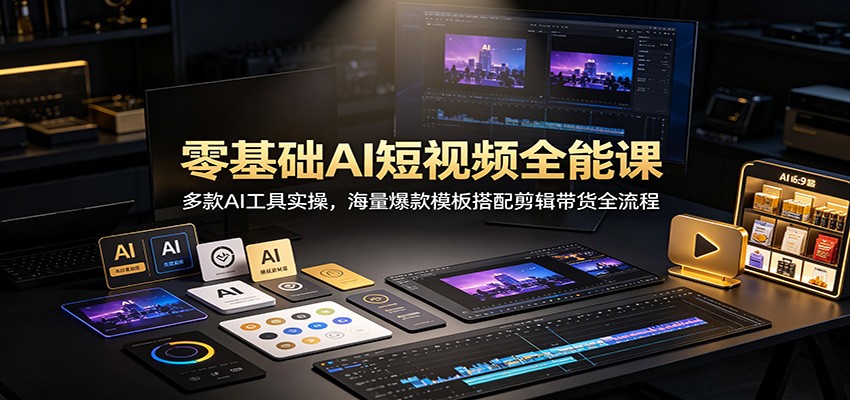 零基础AI短视频全能课：多款AI工具实操，海量爆款模板搭配剪辑带货全流程-创学资源站