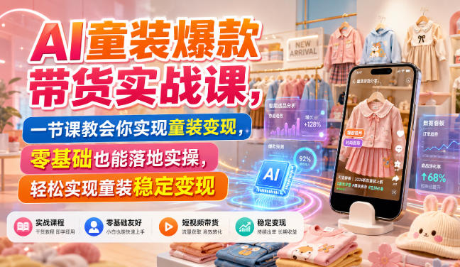AI童装爆款带货实战课，一节课教会你实现童装变现，零基础也能落地实操-创学资源站