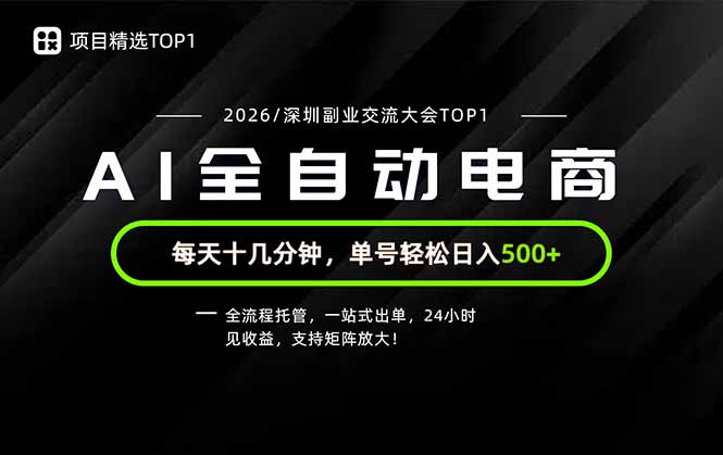 副业精选TOP1，全流程托管，24小时见收益，单号轻松日入500+-创学资源站