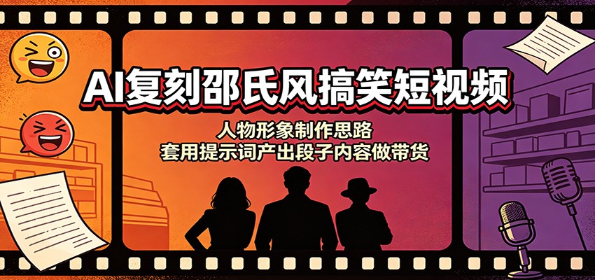 AI复刻邵氏风搞笑短视频：人物形象制作思路，套用提示词产出段子内容做带货-创学资源站
