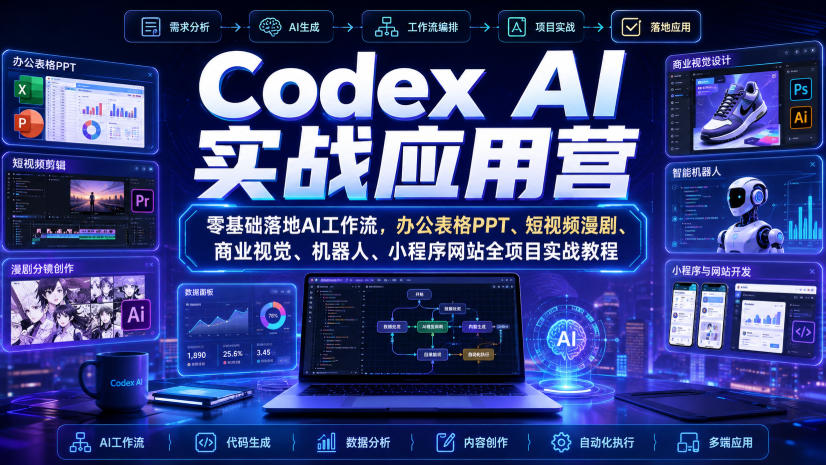Codex AI实战应用营|零基础落地AI工作流,办公表格PPT、短视频漫剧、商业视觉、机器人、小程序网站全项目实战教程-创学资源站