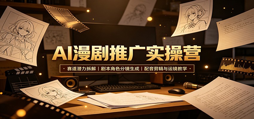 AI漫剧推广实操营：赛道潜力拆解，剧本角色分镜生成，配音剪辑与运镜教学-创学资源站