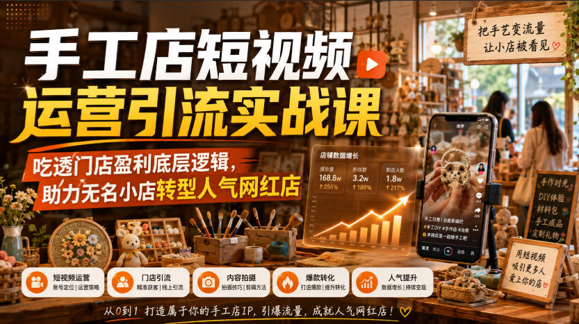 手工店短视频运营引流实战课,吃透门店盈利底层逻辑,助力无名小店转型人气网红店-创学资源站