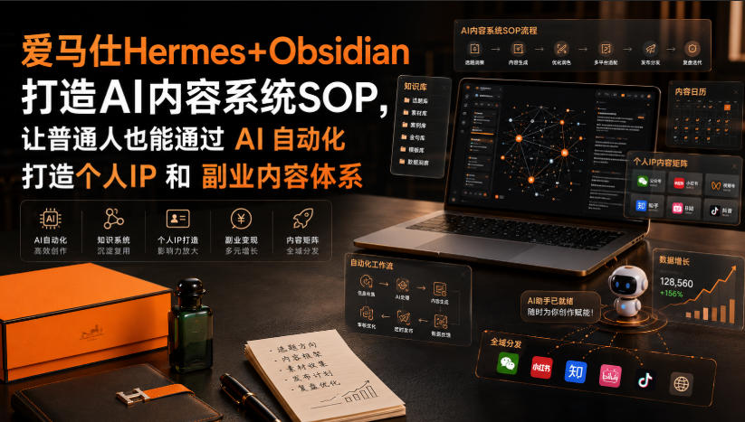 爱马仕Hermes+Obsidian打造AI内容系统SOP,让普通人也能通过 AI 自动化打造个人IP 和 副业内容体系-创学资源站