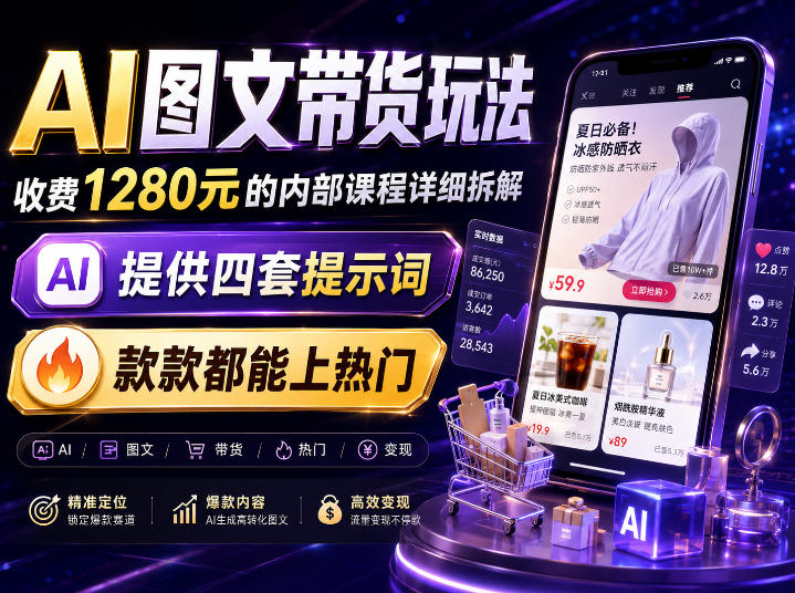 AI图文带货内部玩法,1280内部课程对外系统拆解,看完直接上手变现!-创学资源站
