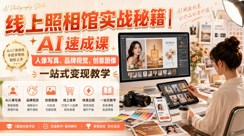 线上照相馆实战秘籍|AI速成课,人像写真、品牌视觉、创意图像一站式变现教学-创学资源站