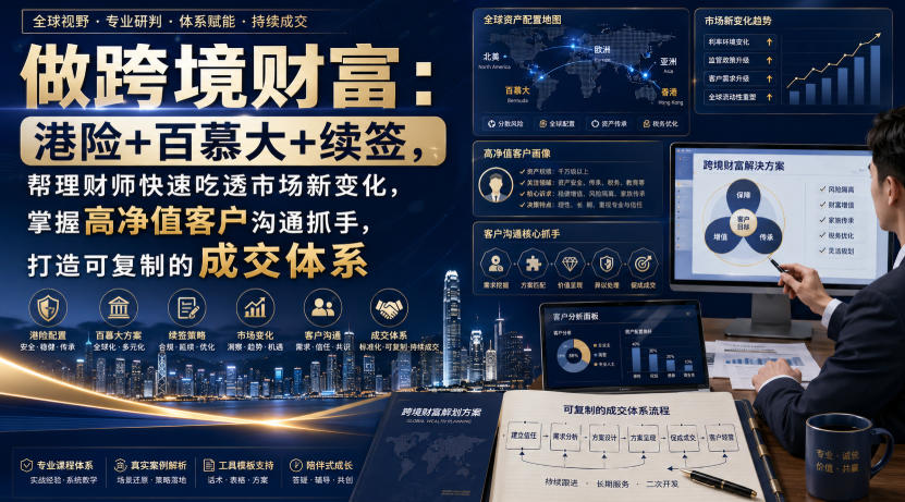 做跨境财富:港险+百慕大+续签,帮理财师快速吃透市场新变化,掌握高净值客户沟通抓手,打造可复制的成交体系-创学资源站