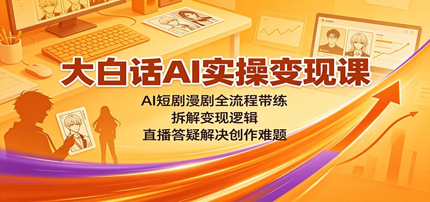 大白话AI实操变现课:AI短剧漫剧全流程带练,拆解变现逻辑,直播答疑解决创作难题-创学资源站
