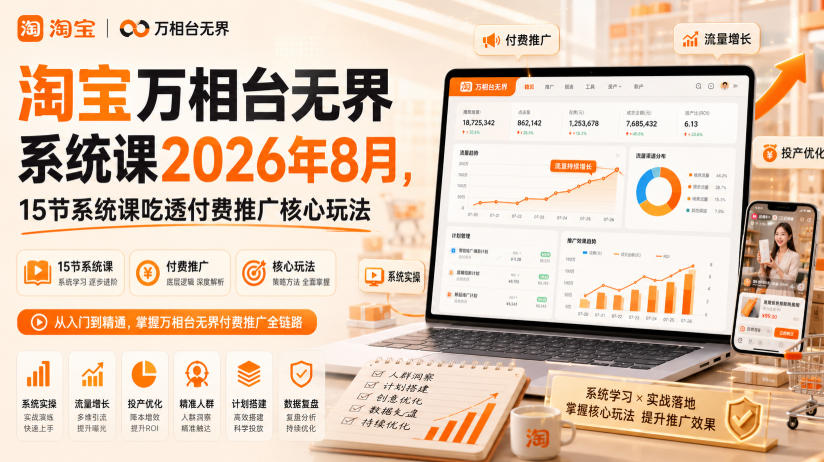 淘宝万相台无界系统课2026年8月,15节系统课吃透付费推广核心玩法-创学资源站
