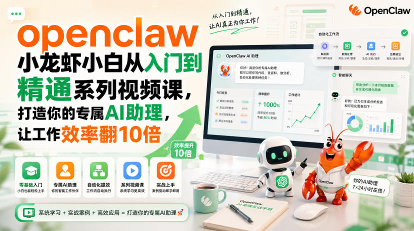 openclaw小龙虾小白从入门到精通系列视频课,打造你的专属AI助理,让工作效率翻10倍-创学资源站