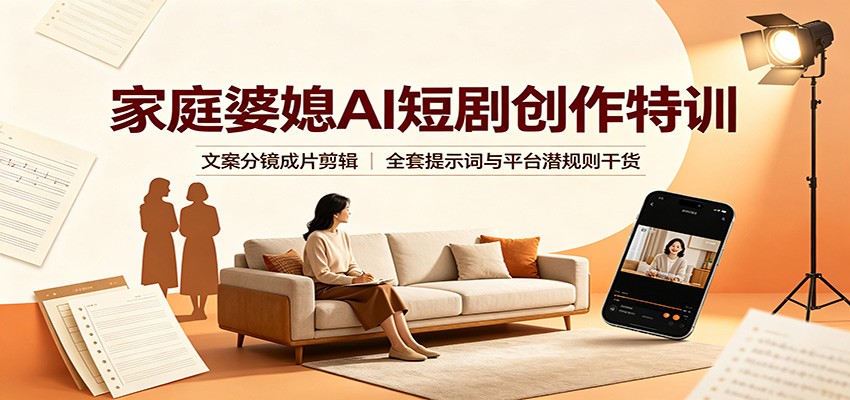 家庭婆媳AI短剧创作特训:文案分镜成片剪辑,全套提示词与平台潜规则干货-创学资源站