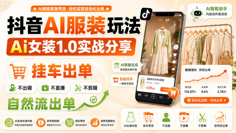 抖音AI服装玩法，Ai女装1.0实战分享，挂车出单，不出镜，不直播，不剪辑，自然流出单-创学资源站
