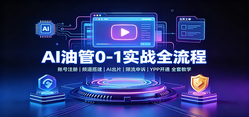 AI油管0-1实战:账号注册频道搭建,AI出片,限流申诉,YPP开通全套教学-创学资源站