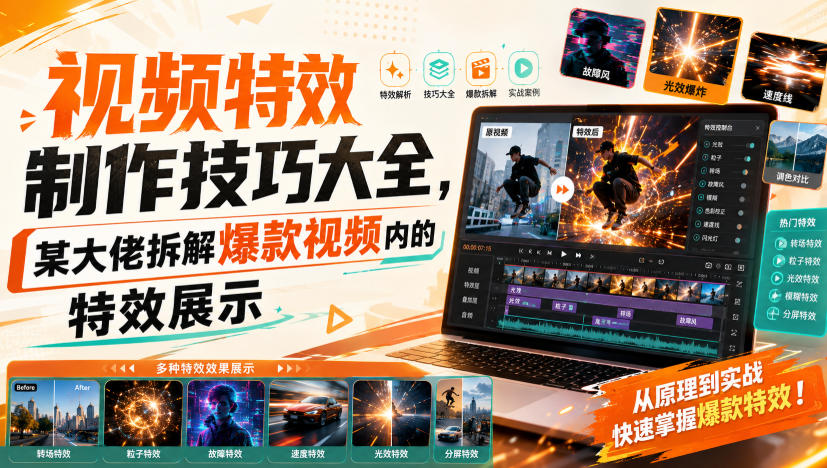 视频特效制作技巧大全，某大佬拆解爆款视频内的特效展示-创学资源站
