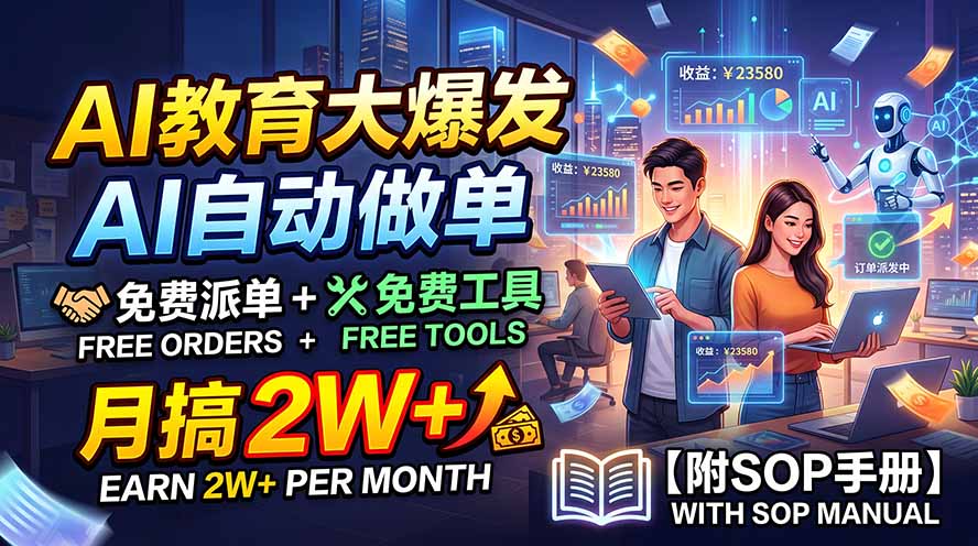 AI教育大爆发，AI自动做单，免费派单+免费工具，月搞2W+【附SOP手册】-创学资源站