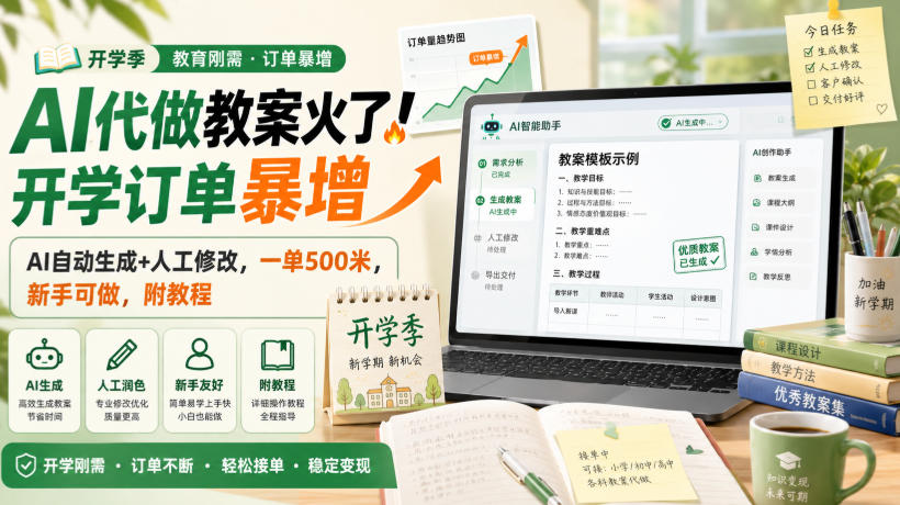 AI代做教案火了!开学订单暴增,AI自动生成+人工修改,一单500米,新手可做,附教程【揭秘】-创学资源站