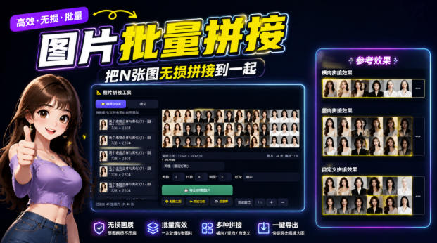 图片批量拼接，把N张图无损拼接到一起，支持横向、竖向、自定义等功能-创学资源站
