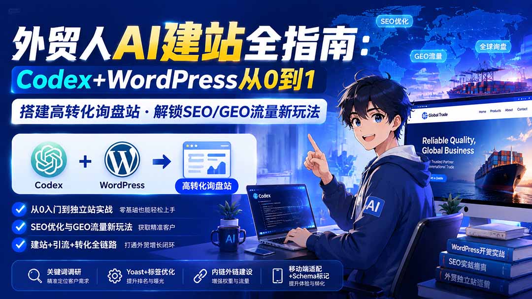 外贸人AI建站全指南：Codex+WordPress从0到1·搭建高转化询盘站·解锁SEO/GEO流量新玩法-更新8月-创学资源站