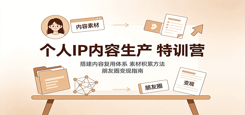 个人IP内容生产特训营:搭建内容复用体系,素材积累方法,朋友圈变现指南-创学资源站