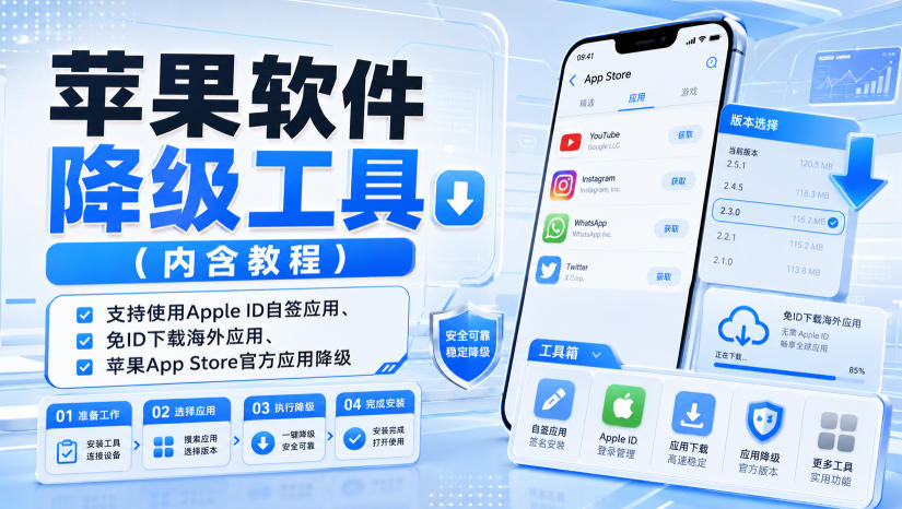 苹果软件降级工具(内含教程)，支持使用Apple ID自签应用、免ID下载海外应用、苹果App Store官方应用降级等-创学资源站