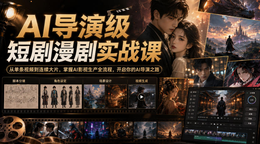 AI导演级短剧漫剧实战课，从单条视频到连续大片，掌握AI影视生产全流程，开启你的AI导演之路!-创学资源站