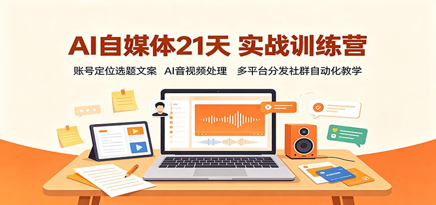 AI自媒体21天实战训练营：账号定位选题文案，AI音视频处理，多平台分发社群自动化教学-创学资源站