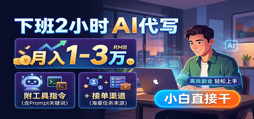 下班2小时AI代写,月入1-3万,附工具指令+接单渠道,小白直接干-创学资源站