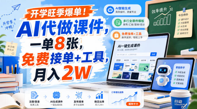开学旺季爆单！AI代做课件，一单8张，免费接单+工具，月入2W【揭秘】-创学资源站