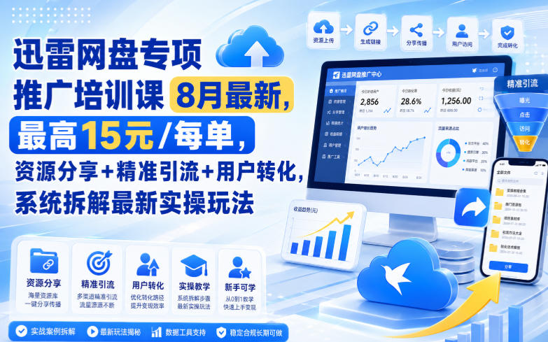 迅雷网盘专项推广培训课8月最新，最高15米/每单，资源分享+精准引流+用户转化，系统拆解最新实操玩法(更新0824)-创学资源站