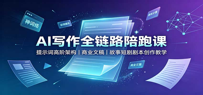 AI写作全链路陪跑课：提示词高阶架构，商业文稿，故事短剧剧本创作教学-创学资源站