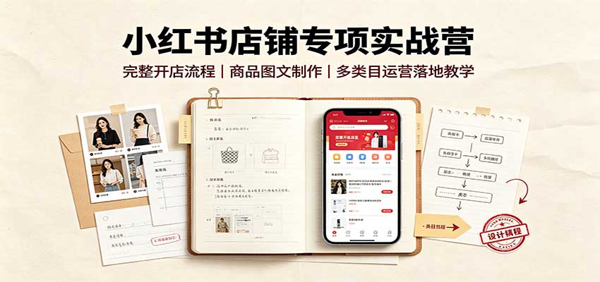 小红书店铺专项实战营：完整开店流程，商品图文制作，多类目运营落地教学-创学资源站