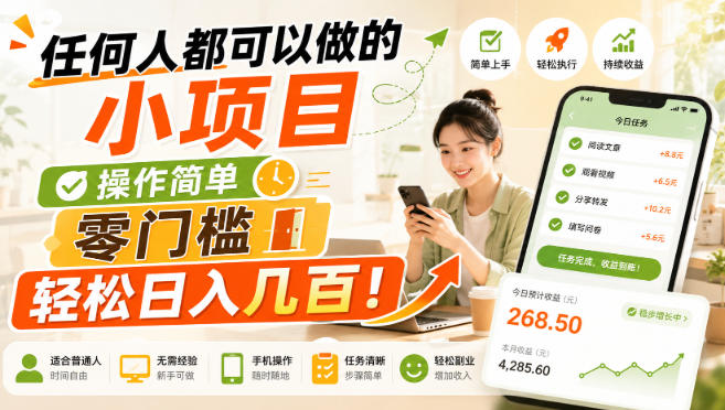 任何人都可以做的小项目：操作简单，零门槛轻松日入几百！【揭秘】-创学资源站