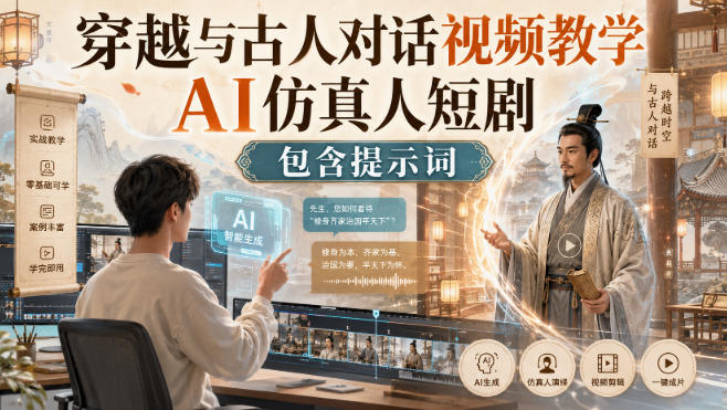 穿越与古人对话视频教学，AI仿真人短剧，包含提示词-创学资源站