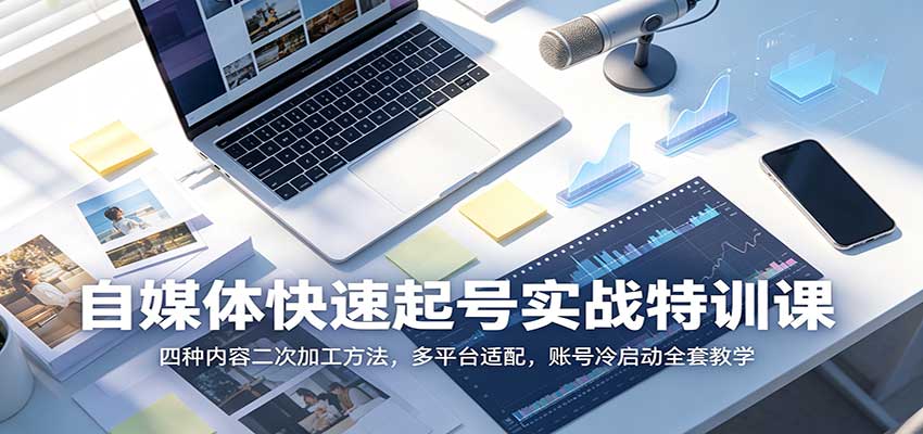 自媒体快速起号实战特训课：四种内容二次加工方法，多平台适配，账号冷启动全套教学-创学资源站