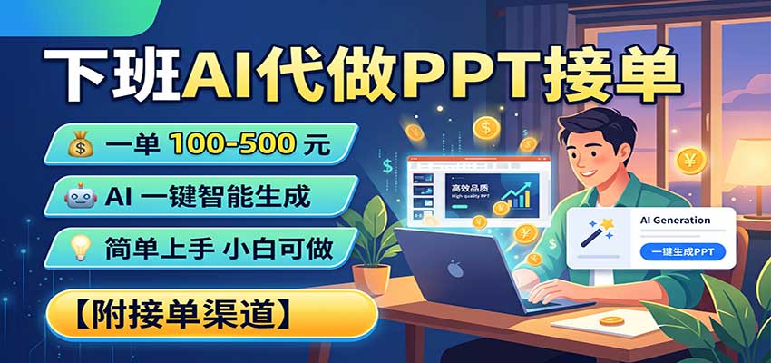 下班AI代做PPT接单，一单100-500，AI一键生成，小白也能做，附接单渠道-创学资源站