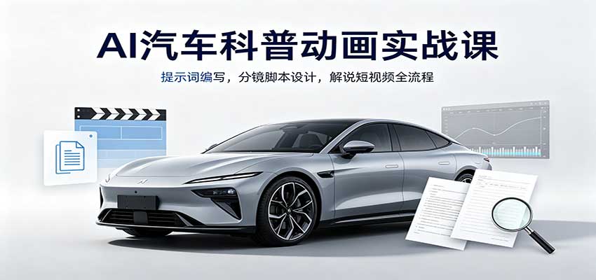 AI汽车科普动画实战课：提示词编写，分镜脚本设计，解说短视频全流程-创学资源站