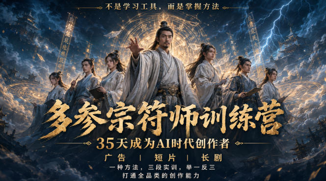 多参宗符师训练营，35天成为AI时代创作者，广告|短片|长剧，一种方法，三段实训，举一反三，打通全品类的创作能力-创学资源站